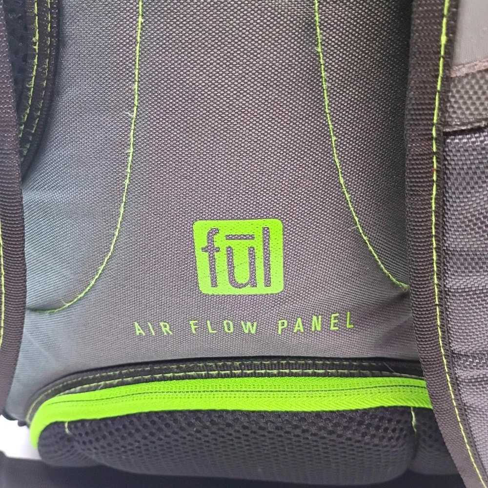 Ful Laptop Backpack Grey Lime Green Multi-Compartment Air Flow Panel Travel‎ Bag